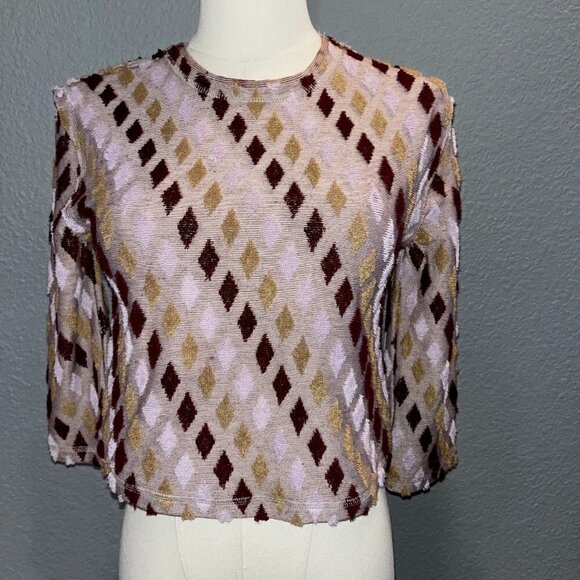 FREE PEOPLE Wine & Dusty Pink  Magic Carpet Terry Cloth Diamond Crop Top NWT - S - Picture 1 of 6